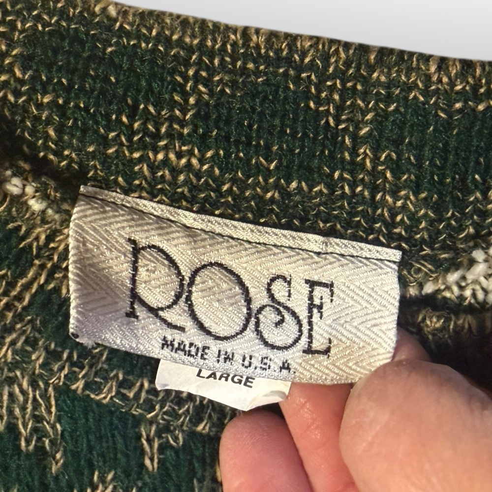 Vintage Holiday‎ Sweater Womens L Snowflake Fair Isle Pullover Green Nature Rose - Picture 3 of 8